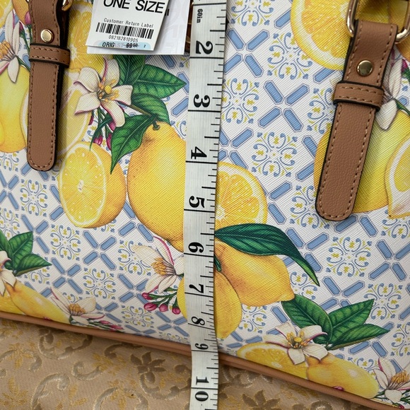 Lemon Print Satchel with Tan Handles - Picture 2 of 7